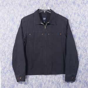 GAP Jacket Utility Cotton Canvas Full Zip Collared Blue Chore‎ Coat Size Large